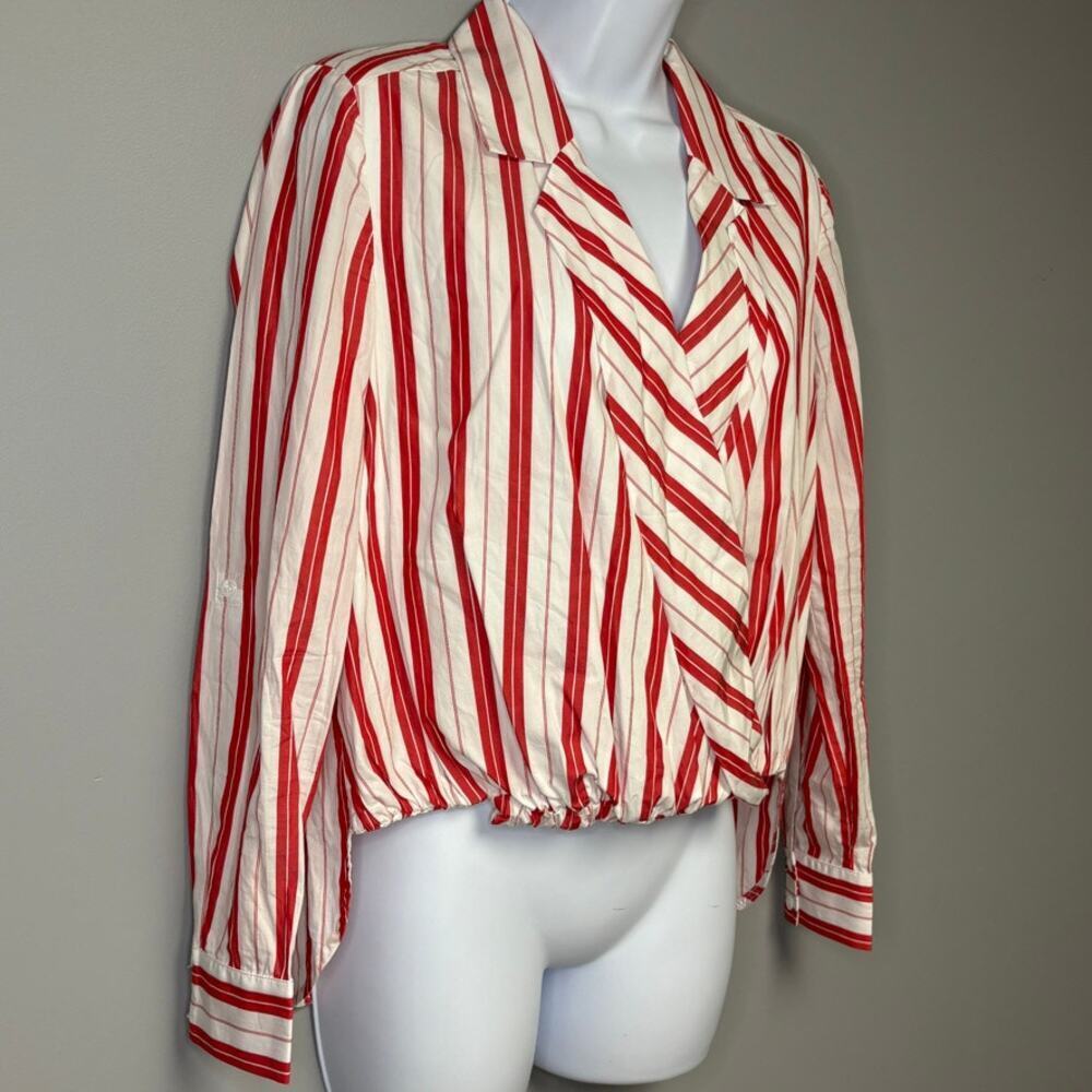 Anthropologie by Harshman Red Striped Surplice Blouse Faux Wrap Womens Sz XS - Picture 2 of 6